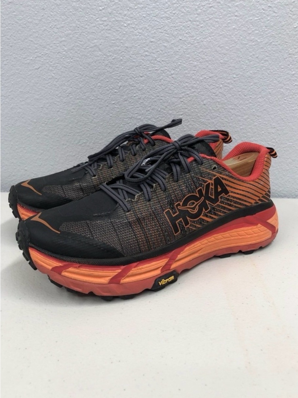 Hoka One One Dark Gray with Orange Athletic Trail Shoes
